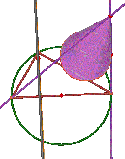 Circular cross section of cone, closer to vertex, showing geometric mean construction